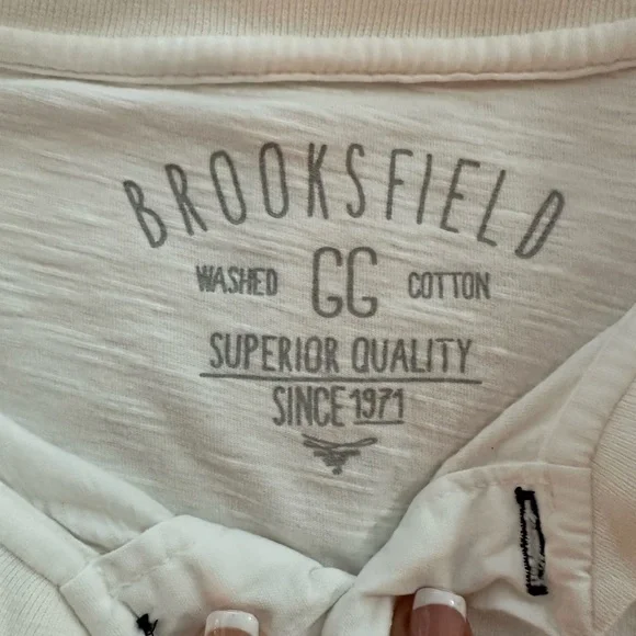 Brooksfield White Long Sleeve Henley Shirt - Picture 6 of 6